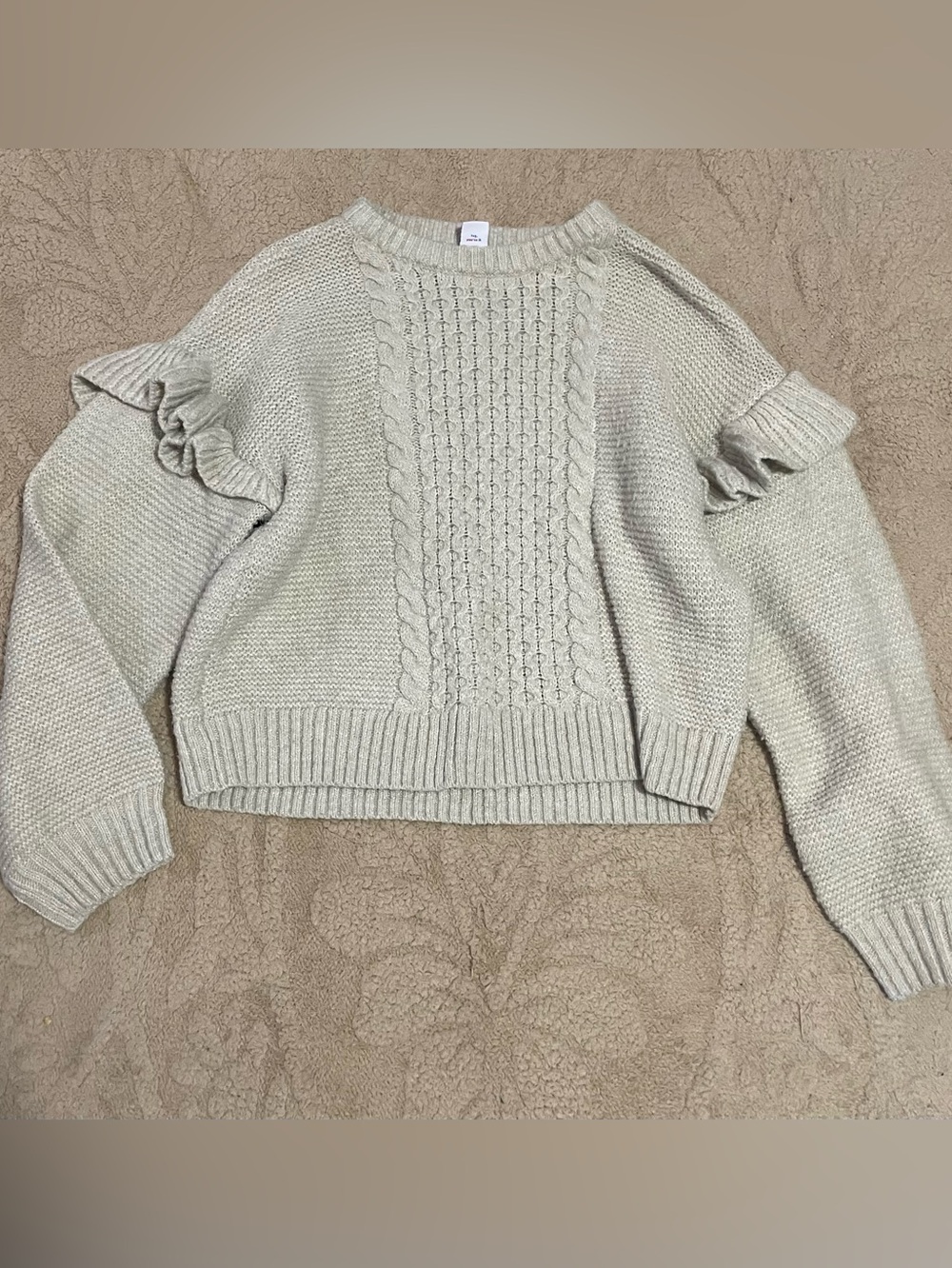 Old Navy Cream Cable-Knit Ruffle Sleeve Crewneck Sweater